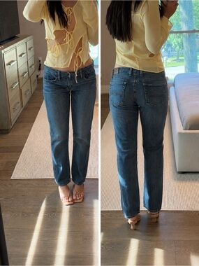 Vintage Lucky Brand Sienna Tomboy Crop Straight-Leg Jeans in Medium Blue Wash
